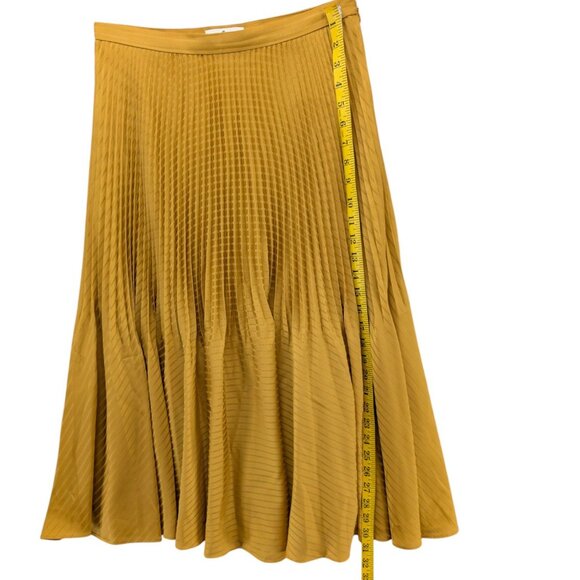 Club Monaco Yowshee Midi Skit Antique Gold Pleated Lined Side Zip Size 6 - Picture 7 of 8